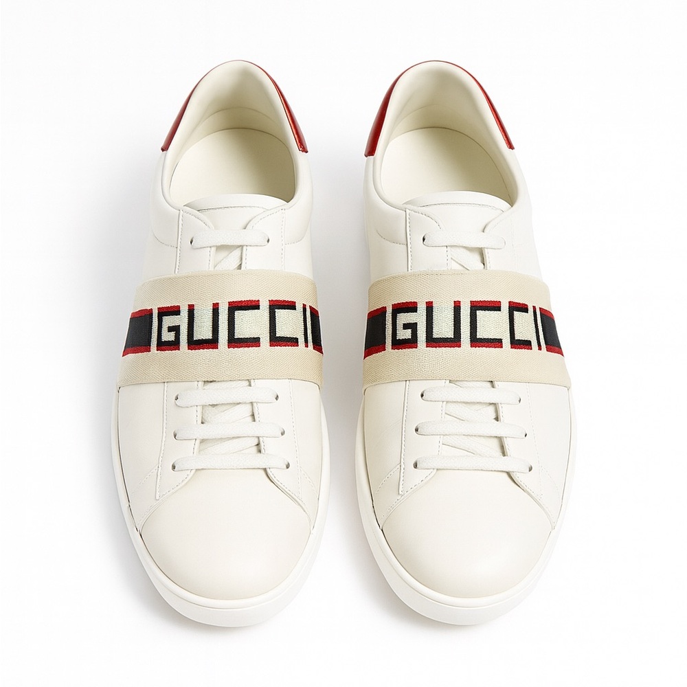 Gucci Logo-Band Leather Sneakers – White/Red